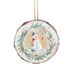 Snowman With Long Scarf Wood Slice Ornament