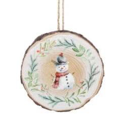 Snowman With Cardinal On Hat Wood Slice Ornament