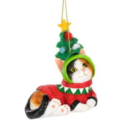 Navidad Cat With Tree Hat Ornament