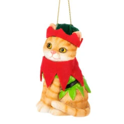 Navidad Cat With Elf Hat Ornament