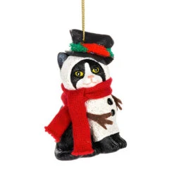 Navidad Cat With Snowman Hat Ornament