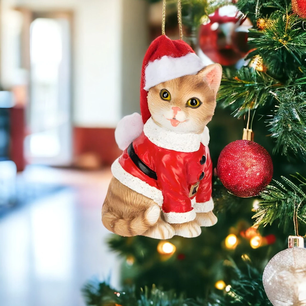 Navidad Cat In Santa Hat & Suit Ornament 2 Navidad Cat In Santa Hat & Suit Ornament - Image 2