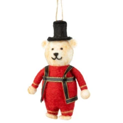 Felt King’s Guard Bear Ornament In Red Sweater