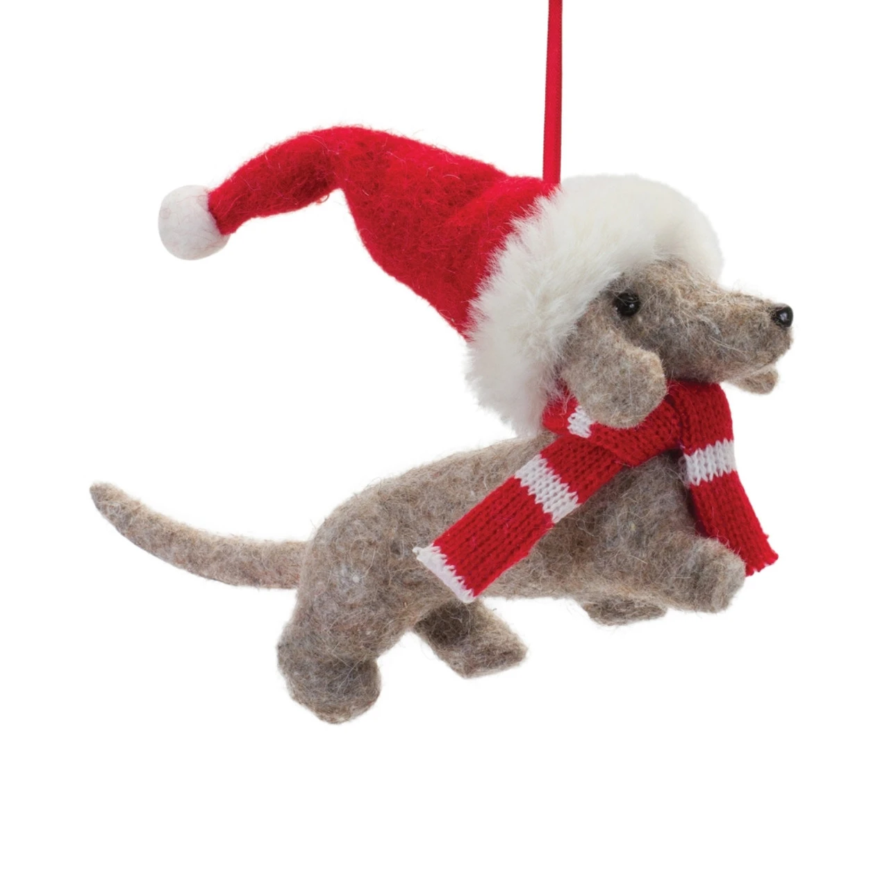 Felted Dog Wearing Santa Hat Ornament 1 Felted Dog Wearing Santa Hat Ornament