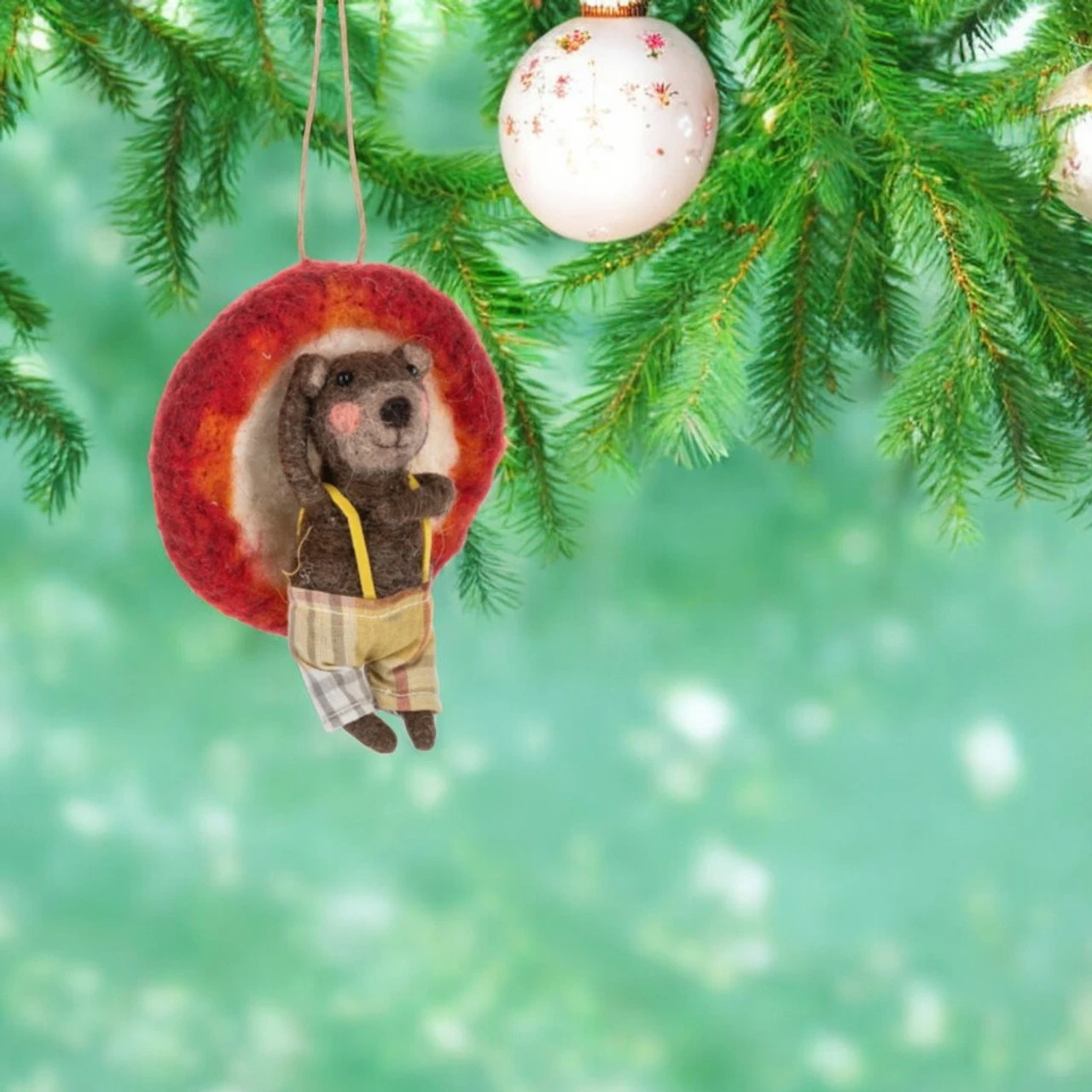 Wool Bear With Mushroom Hat Ornament 2 Wool Bear With Mushroom Hat Ornament - Image 2