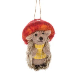 Wool Hedgehog With Mushroom Hat Ornament
