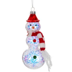 Glowing Snowman With Red Hat Ornament