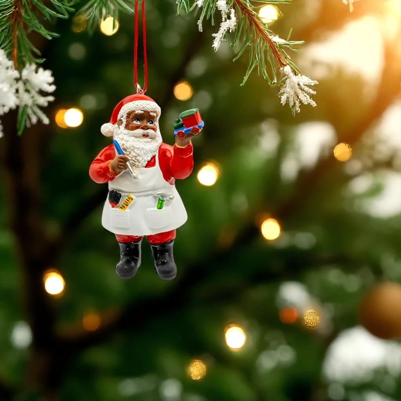 Kurt Adler Black Santa Holding Toy Train Ornament 2 Kurt Adler Black Santa Holding Toy Train Ornament - Image 2