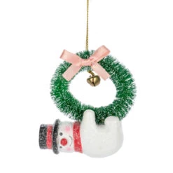 Snowman And Red Wreath Ornament