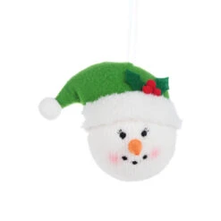 Stuffed Snowman Green Hat Ornament