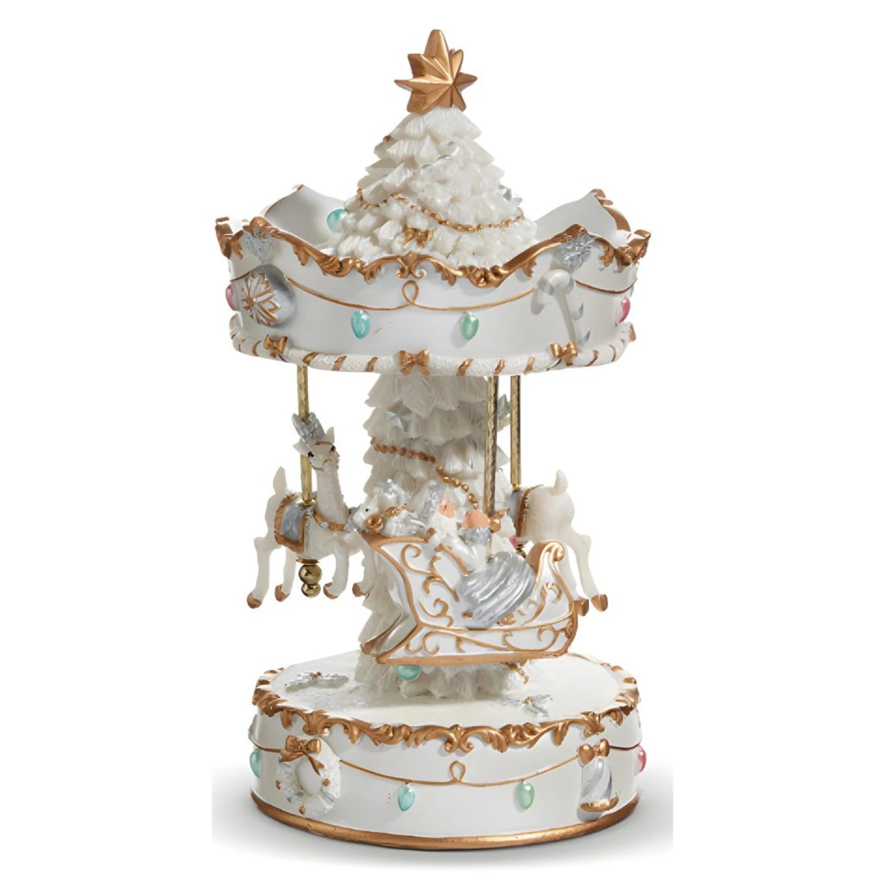 Animated White Santa Sleigh Carousel Musical 1 Animated White Santa Sleigh Carousel Musical