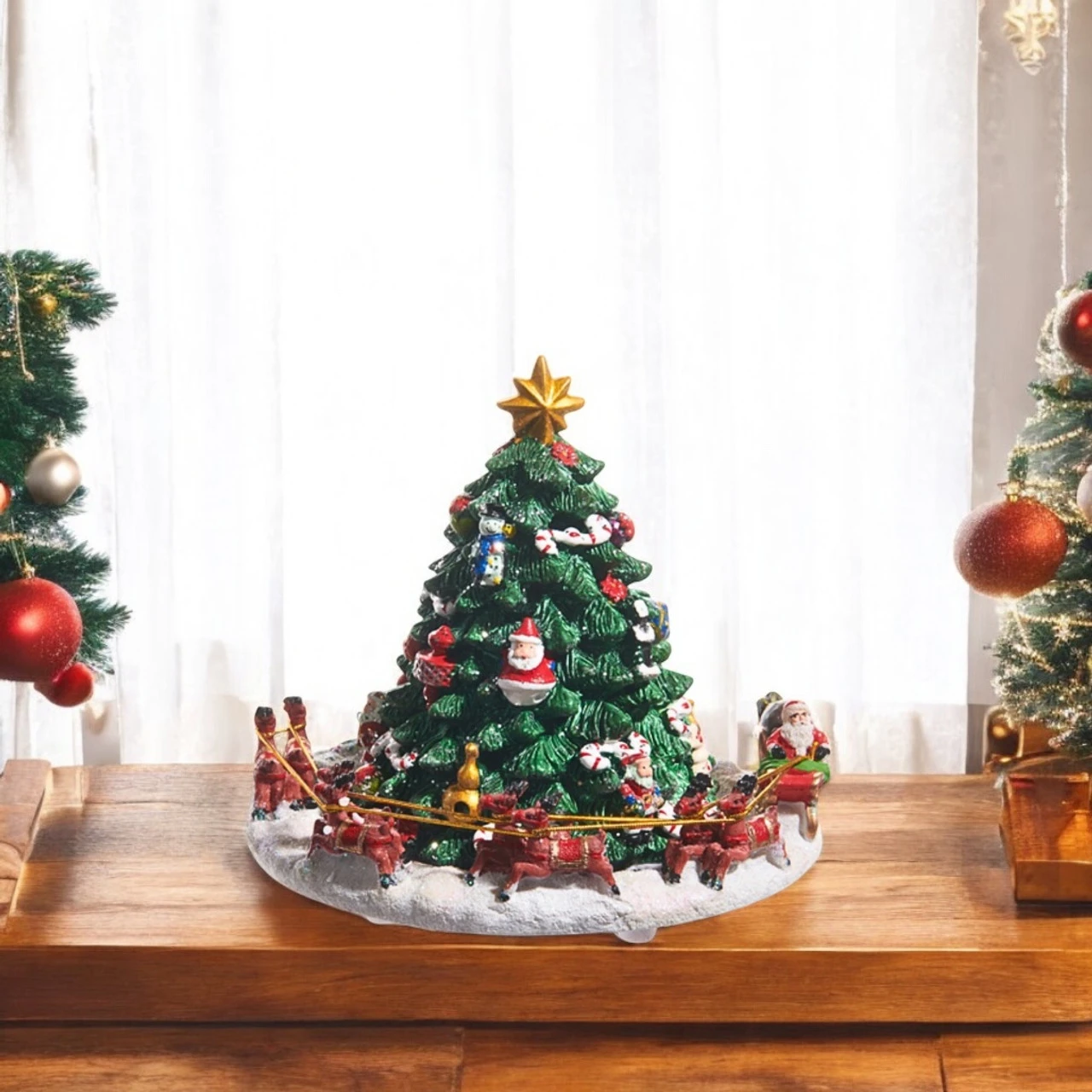 Santa Around Christmas Tree Animated Musical Figurine 2 Santa Around Christmas Tree Animated Musical Figurine - Image 2