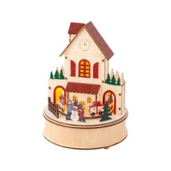 Lumineo LED Wood Snowman House With Train Scene With Music And Motion