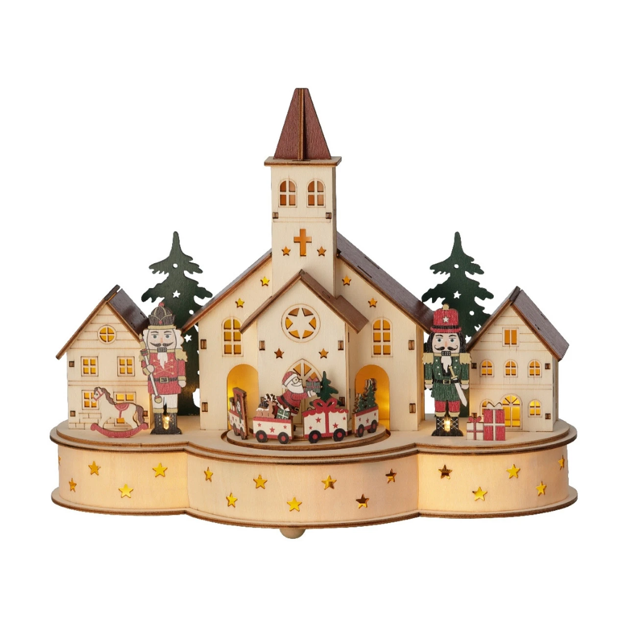 Lumineo LED Wood Village Church With Train Scene With Music And Motion 1 Lumineo LED Wood Village Church With Train Scene With Music And Motion