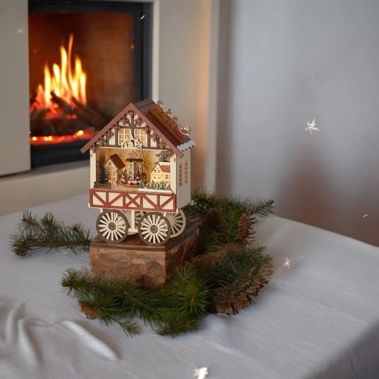 Lumineo LED Wood Vendor Cart Scene With Music And Motion 2 Lumineo LED Wood Vendor Cart Scene With Music And Motion - Image 2