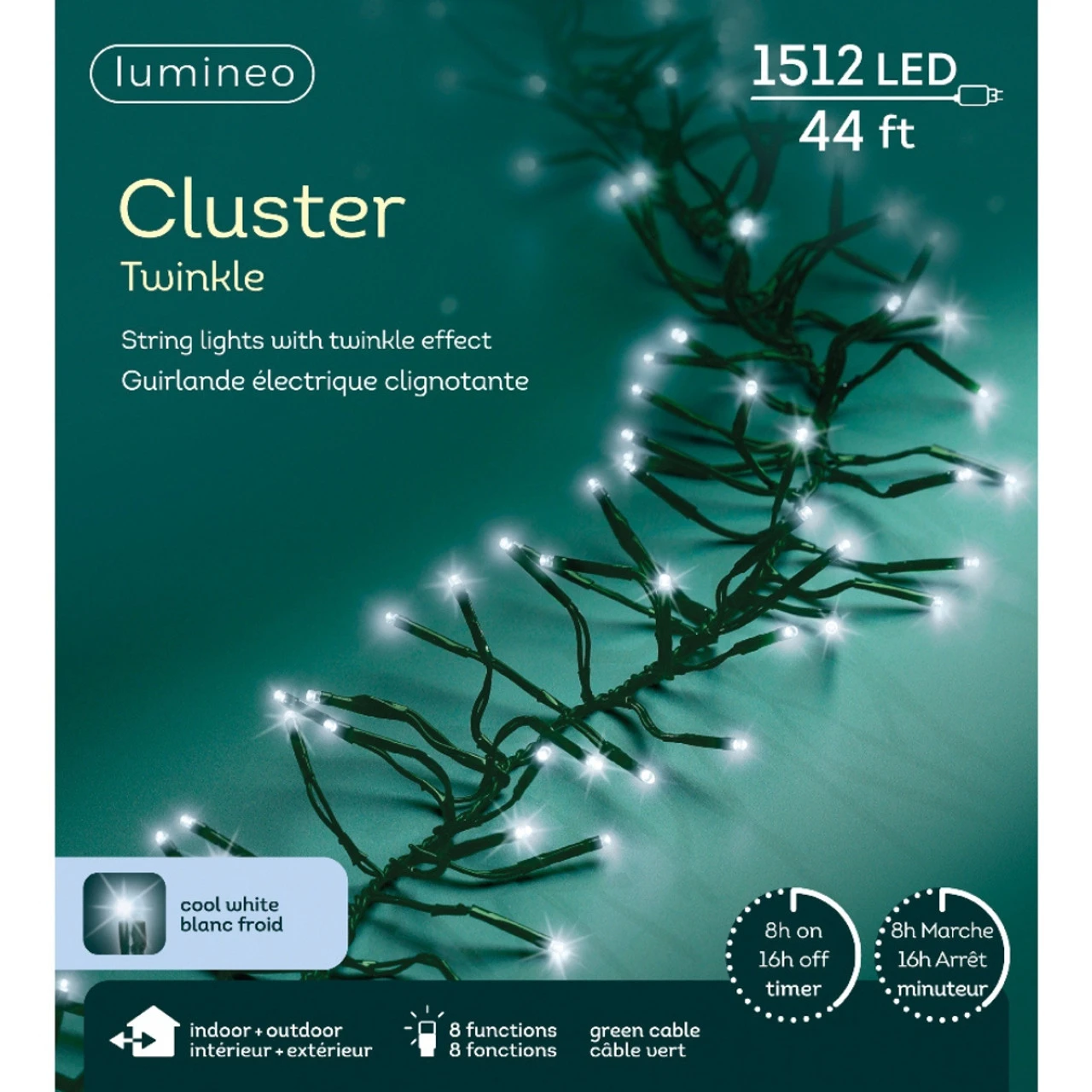 Lumineo 1512 LED Cool White Cluster Lights Green Wire 1 Lumineo 1512 LED Cool White Cluster Lights Green Wire