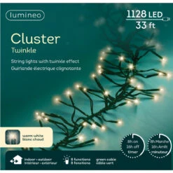 Lumineo 1128 LED Warm White Cluster Lights Green Wire