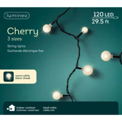 Lumineo 120 LED Warm White Cherry Lights, Black Wire, 29.5 Ft, Indoor/Outdoor