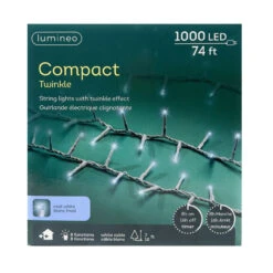 Lumineo Cool White LED Lights, White String, 74ft, 1000 Bulbs, 8 Modes