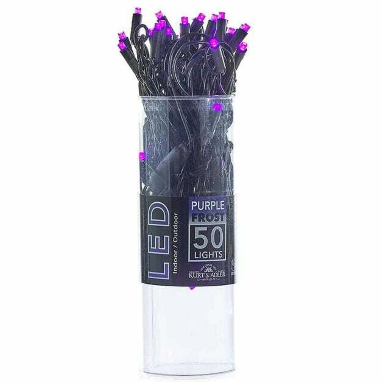Kurt Adler 50-Light LED Purple Frost Light Black Wire Light Set