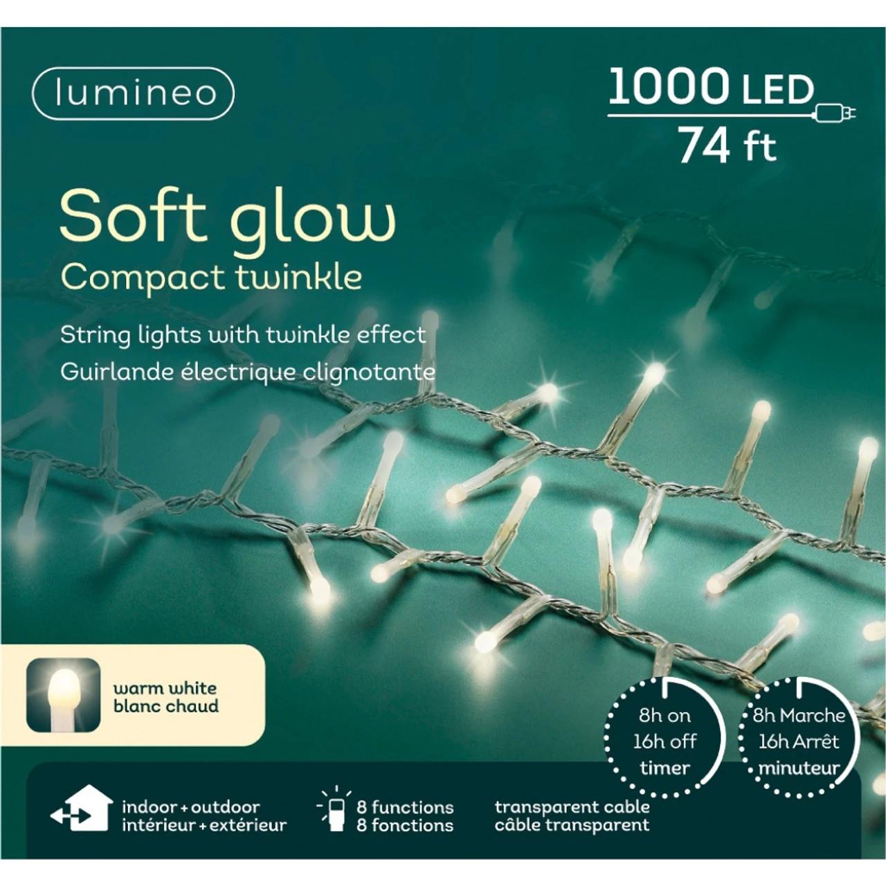 Lumineo 1,000 LED Warm White Soft Glow Compact Twinkle Light, Transparent Wire 1 Lumineo 1,000 LED Warm White Soft Glow Compact Twinkle Light, Transparent Wire