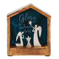 Wood & Metal Angels In Stable Figurine