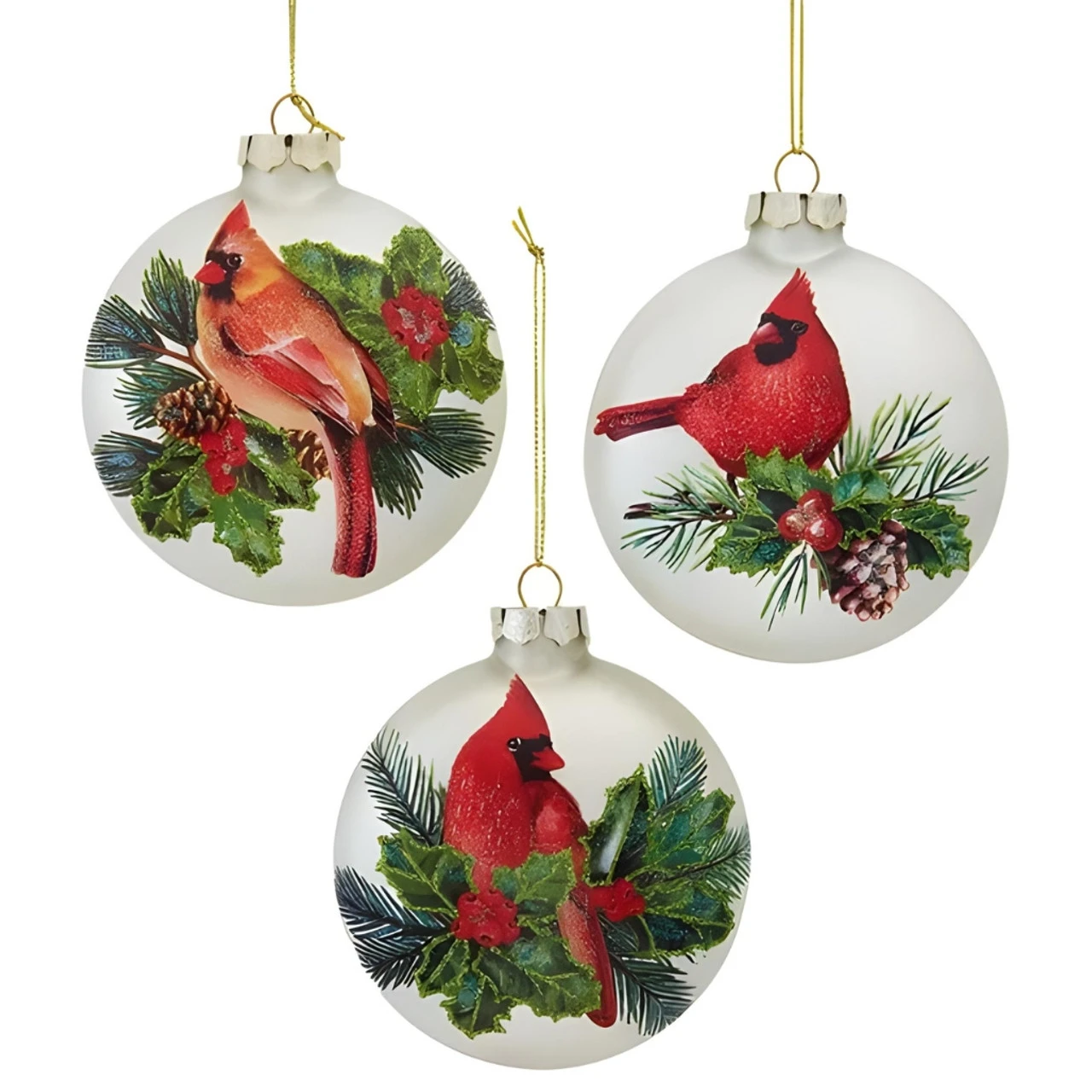 Kurt Adler Glass Cardinal With Holly Set Of 3 Ornaments 1 Kurt Adler Glass Cardinal With Holly Set Of 3 Ornaments