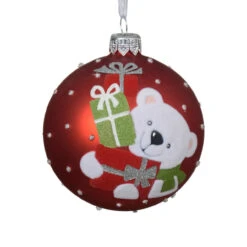 Red Glass Polar Bear Ornament