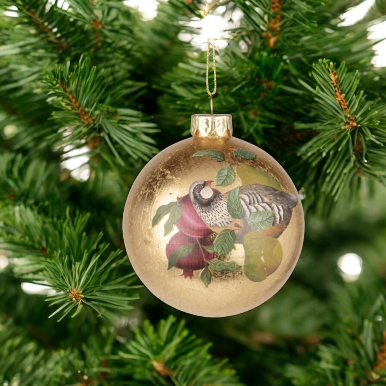 Partridge In A Pear Tree Gold Foil Ball Ornament 2 Partridge In A Pear Tree Gold Foil Ball Ornament - Image 2
