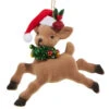 Sprinting Baby Deer With Santa Hat Ornament