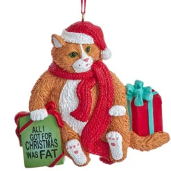 Kurt Adler Funny Orange Fat Cat "All I Got For Christmas Was Fat" Ornament
