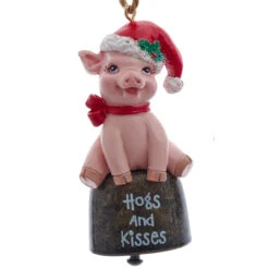 Kurt Adler Pig On Bell With "Hogs And Kisses" Ornament