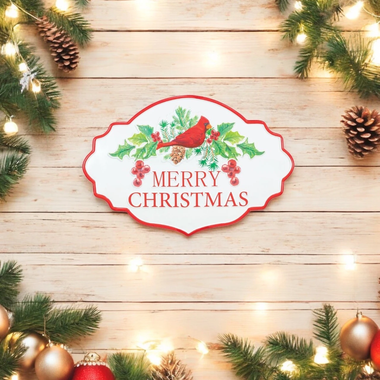 Holly Christmas Cardinal Metal Sign 2 Holly Christmas Cardinal Metal Sign - Image 2