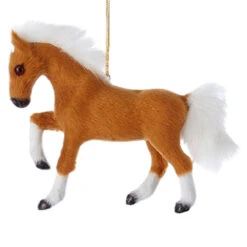 Kurt Adler Tan Coat And White Mane Plush Horse Ornament