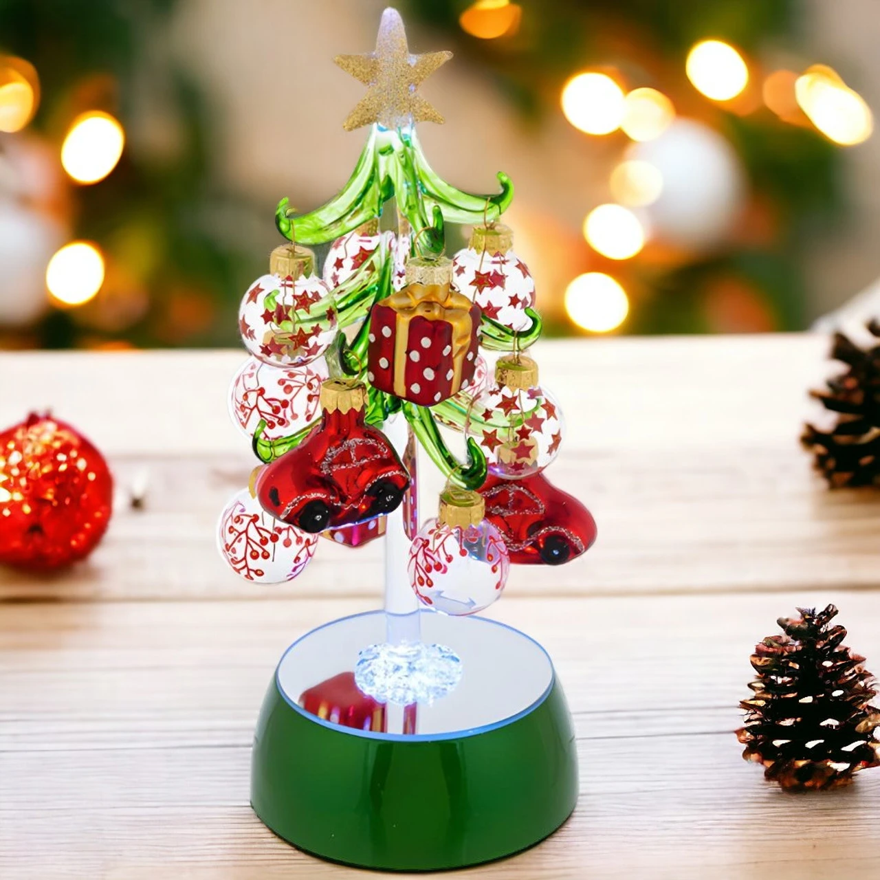 Glass Christmas Tree With Car Ornaments Light-Up Decor 2 Glass Christmas Tree With Car Ornaments Light-Up Decor - Image 2