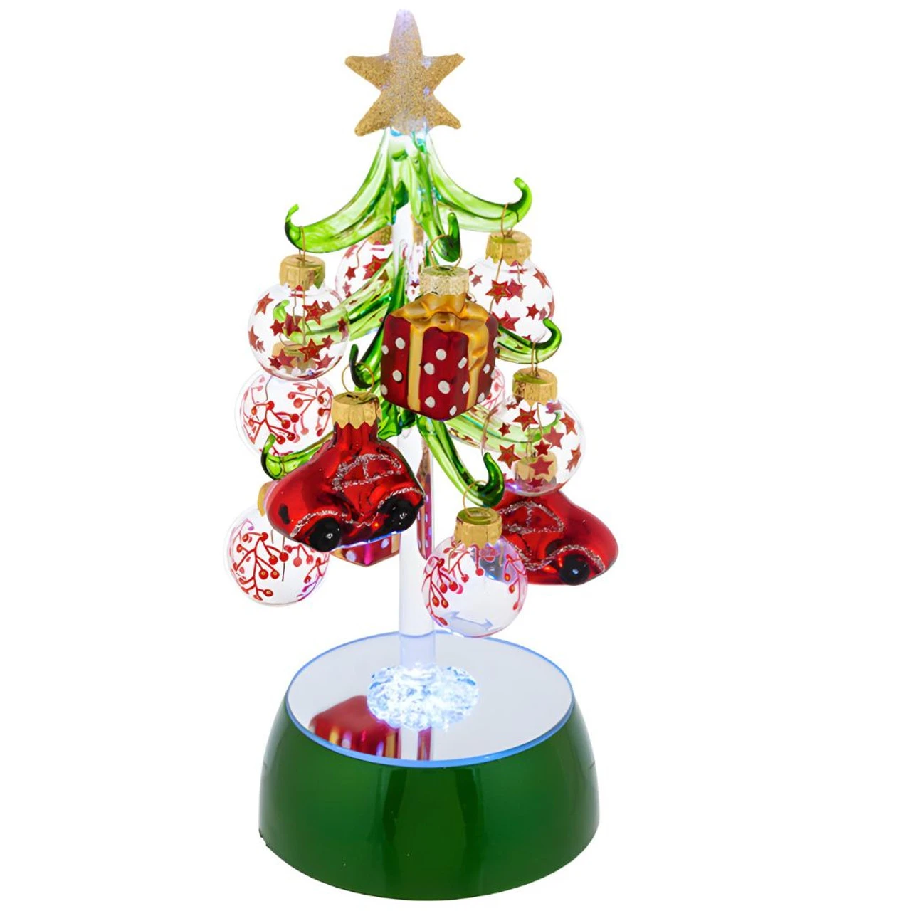 Glass Christmas Tree With Car Ornaments Light-Up Decor 1 Glass Christmas Tree With Car Ornaments Light-Up Decor