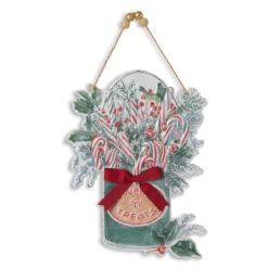 12.5 Inch Green Bucket Wall Decor With Burlap & Pine