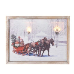 Illuminated Horse & Sleigh Winter Canvas Print 15.5 Inch