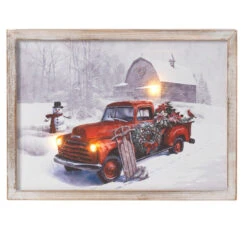 Rustic 15.5 Inch LED-Lit Red Truck Winter Print
