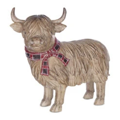 Highland Cow With Plaid Scarf Figurine
