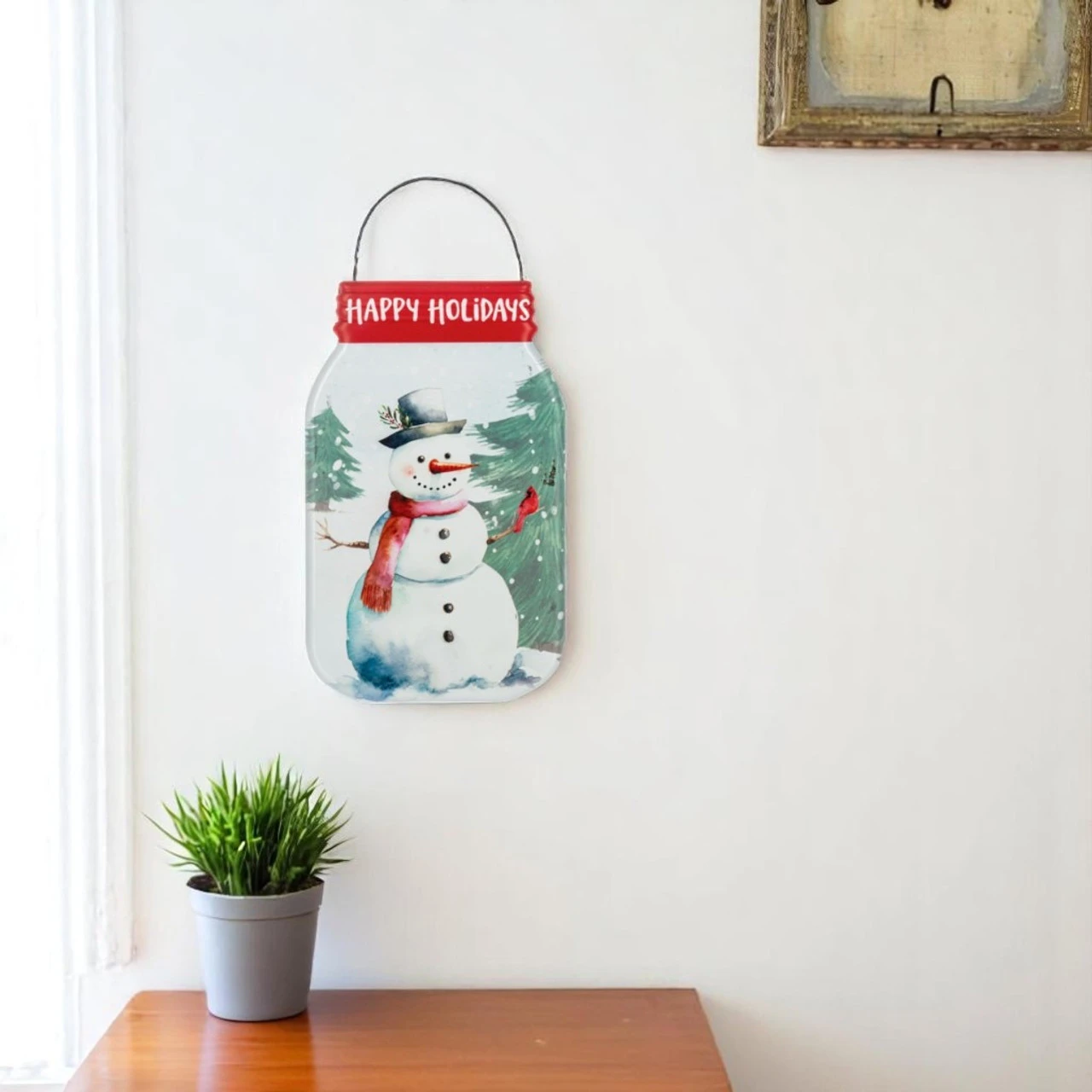 Happy Holidays Snowman Mason Jar Metal Sign 2 Happy Holidays Snowman Mason Jar Metal Sign - Image 2