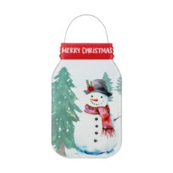 Merry Christmas Snowman Mason Jar Metal Sign
