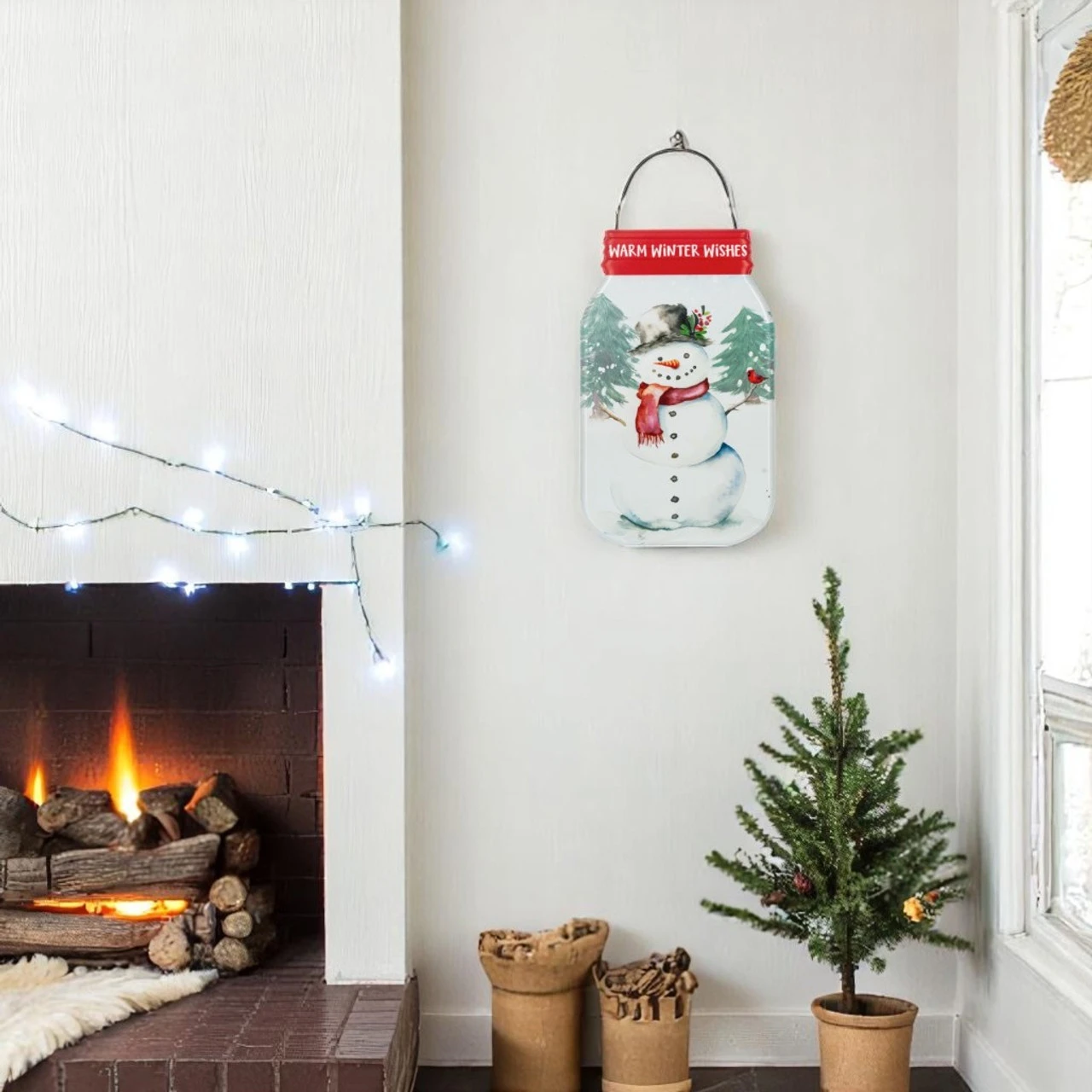 Winter Wishes Snowman Mason Jar Metal Sign 2 Winter Wishes Snowman Mason Jar Metal Sign - Image 2