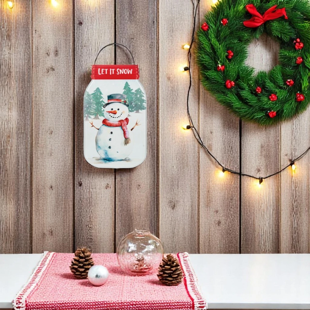 Let It Snow Snowman Mason Jar Metal Sign 2 Let It Snow Snowman Mason Jar Metal Sign - Image 2