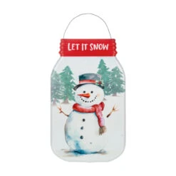 Let It Snow Snowman Mason Jar Metal Sign
