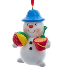 Kurt Adler Beach Snowman Holding A Beachball And Bucket & Spade Ornament