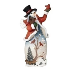 Snowman Blossom Tree With Birdhouse Figurine