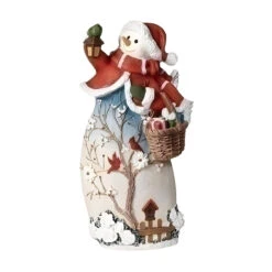 Snowman Blossom Tree With Basket Figurine