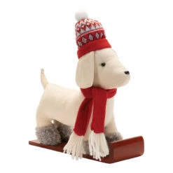 White Dog On Sled Figurine