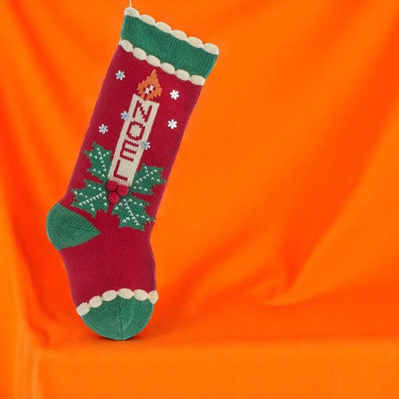 Kurt Adler Noel Candle Design Knit Christmas Stocking 2 Kurt Adler Noel Candle Design Knit Christmas Stocking - Image 2